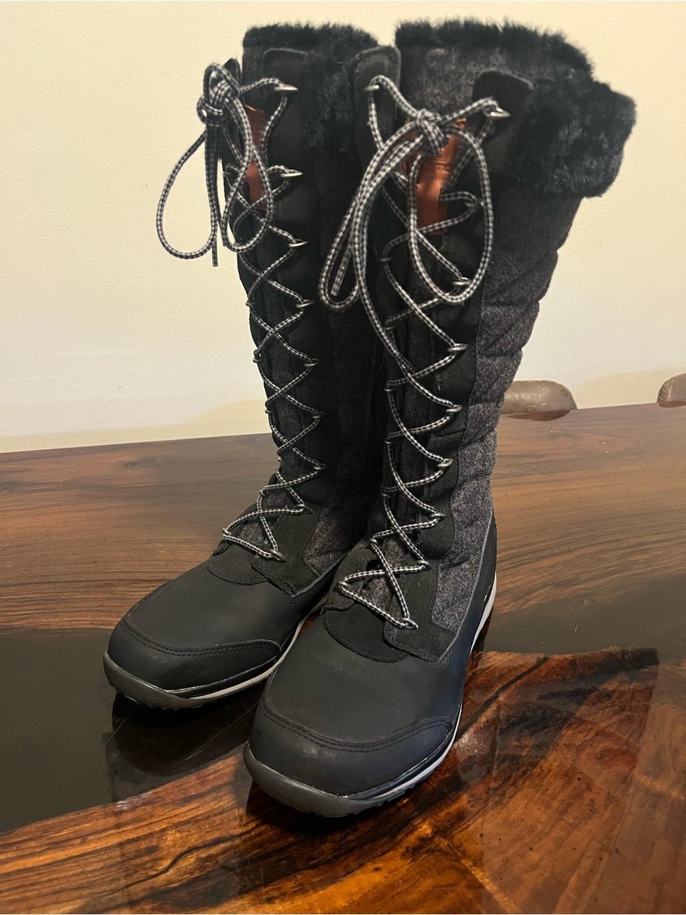 Salomon Hime High Tall Snow Boots Quilted Faux Fur Women’s size 10 Clima Shield